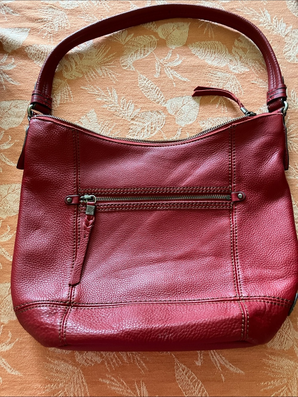 The Sak sequoia Red Leather Shoulder Bag with Front Zip Pocket